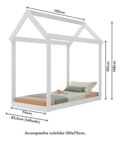 Cama Montessoriana Infantil Bambolê com Colchão Incluso Multimóveis EX4011 Branco