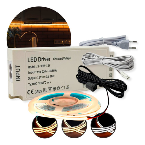 Sensor De Presença Para Móveis Com Fita Led Cob + Fonte 12v