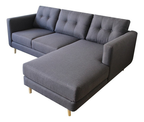 Sala Esquinera Estonia 3 Plazas - Madera Y Tapiz Color Gris