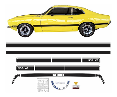 Adesivo Faixas Ford Maverick Gt V8 Fase 1 Etiqueta Gtf1kit