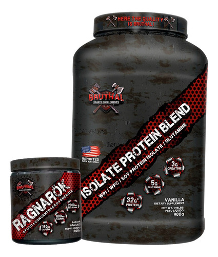 Whey Isolate Blend 900g + Pre Treino Ragnarok - Bruthal Sabor Cookies