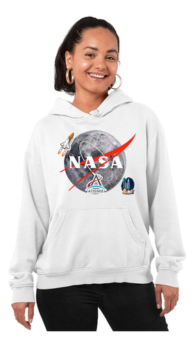 Buzo Blanco Hoodie Mujer Nasa Luna Adn Con Capota