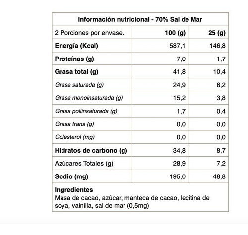Imagen 2 de 2 de Chocolate Negro 70% Cacao Sal Mar Cahuil