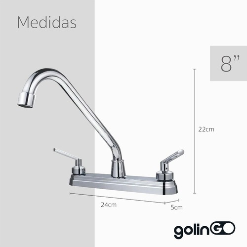 Imagen 2 de 5 de Llave Grifo Cocina Mezcladora Fregadero Acero Inoxidable 8'' Plateado