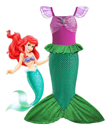 Disfraz De Princesa Sirena Ariel Para Niñas, Para Carnaval