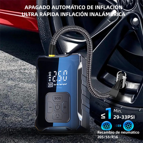 Compresor de Aire Portátil Multiusos - Mini Bomba de Aire Inalámbrica Rápida para Inflar Llantas de Carros, Motos y Bicicletas, Compresor Eléctrico Compacto con Alta Presión para Neumáticos