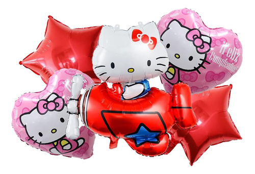 Set 5 Globos Hello Kitty Cumpleaños Hello Kitty Cumpleaños Color Rojo