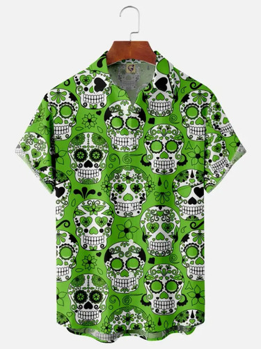 Camisa Hawaiana Unisex Con Forma De Calavera De San Patricio