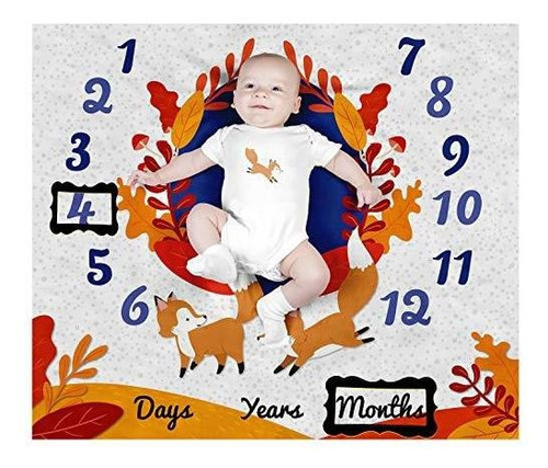 Pambo Fox Baby Month Milestone Manta Para Bebé Y Niña - Mant