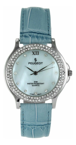 Reloj Mujer Peugeot 336bl Cuarzo 36mm Pulso Azul En Cuero