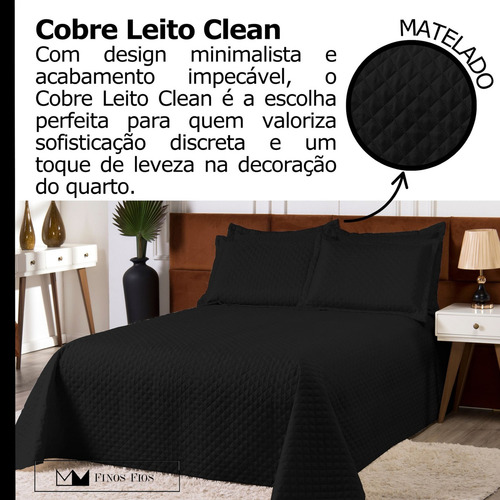 Cobre Leito Colcha Clean Queen 3 Peças Preto