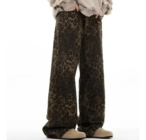 Vaqueros Yuelang Con Estampado De Leopardo De Pierna Recta P