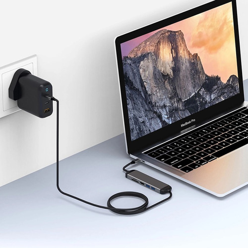 Imagen 5 de 6 de Hub Usb Tipo C, 6 En 1, Con Cable De Carga Pd De 1.5m