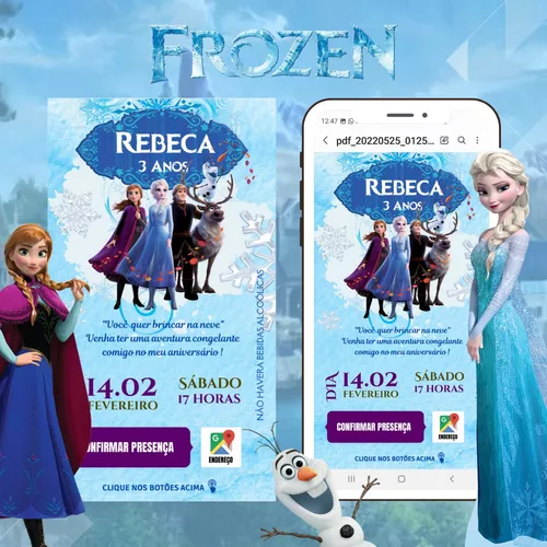 Convite Digital Festa Frozen Botões Clicáveis Whats Pdf