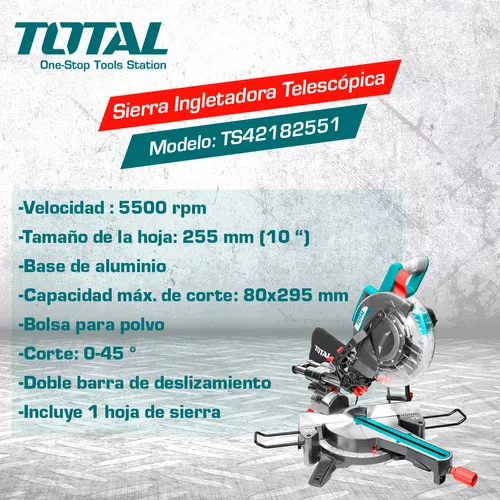 Ingletadora Telescópica TOTAL 1800w 255mm Guia Laser TS42182551-4