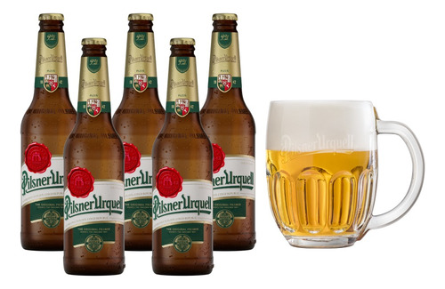 5 Pack De Cervezas Checas Pilsner Urquell 330ml + Tarro