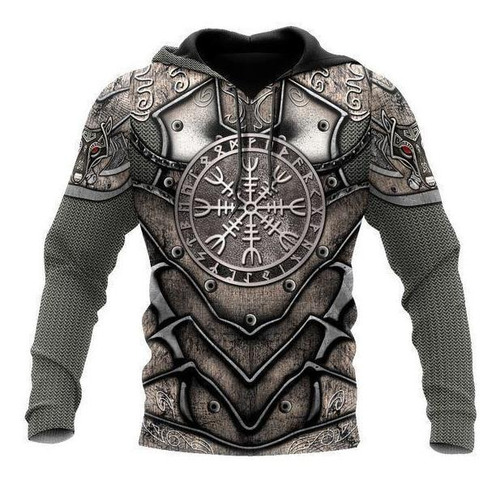 Sudadera Con Capucha Con Estampado De Armadura Vikinga