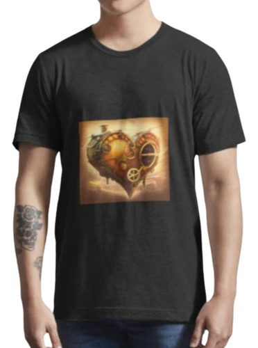 Playera Para Hombre Estampada Corazón Dorado Steampunk