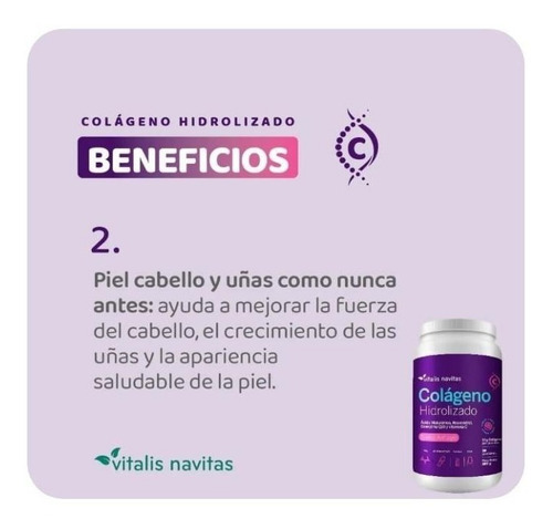 Imagen 3 de 8 de Suplemento en polvo Vitalis Navitas Colágeno Hidrolizado sabor limón en pote de 360g