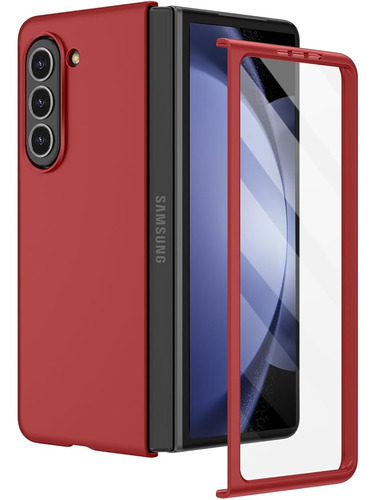 Funda Para Samsung Z Fold 5 Con Vidrio Protector Rojo