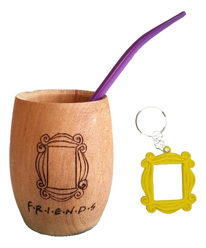 Mate De Madera Friends Mirilla Con Bombilla + Llavero