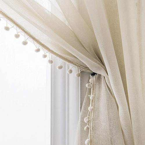 Cortinas Transparentes Con Pompones Y Borlas Con Aspect...