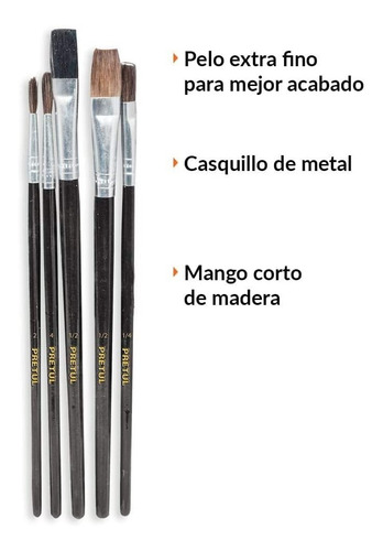 Imagen 2 de 2 de Juego De Pinceles Pretul (oleo,acuarela,acrilico) 5un