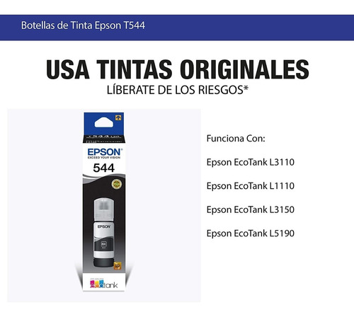 Tinta Epson Ecotank T544 Original Impresora L3150 L311 L5190 | Envío gratis