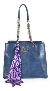 Bolsa Tote Cloe Para Mujer Look Animal Skin Con Mascada Color Azul marino