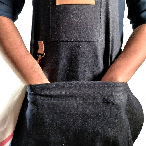 Delantal Jean Y Cuero Vacuno Genuino Cocina Barbería Barman