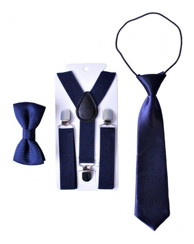Set Suspensores + Humita + Corbata Color Azul Marino Niños