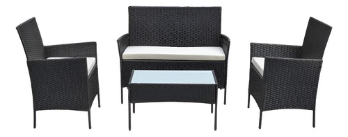 Juego Terraza Rattan 4 Piezas Negro Con Beig Terraza/piscina