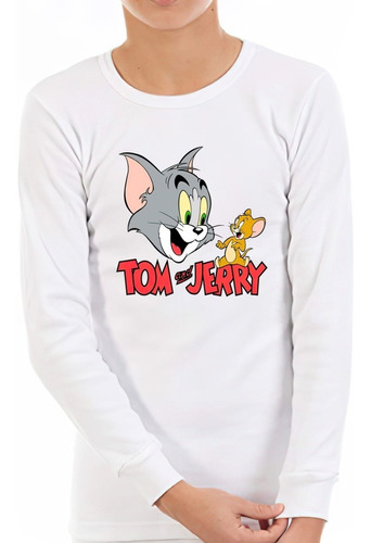 Polera Manga Larga Niño Tom Y Jerry Personajes 100% Algodón 