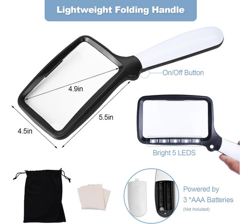 Lampara Lupa Para Lectura De Mano 3x Con Luz Led Optico