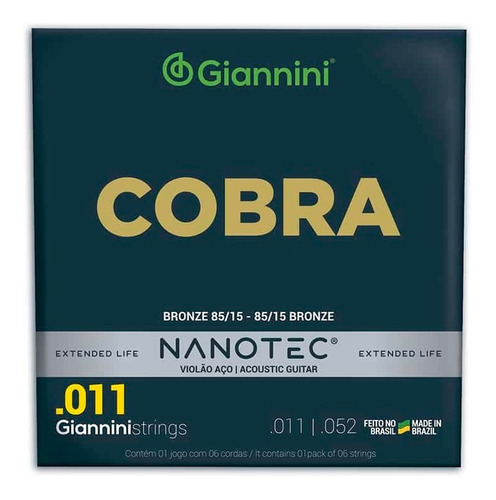 Encordoamento Giannini Cobra Nanotec Violão Aço 011 Geeflkpn