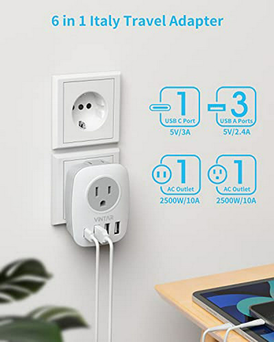 Adaptador De Corriente Para Italia Con Enchufes Usa Y Usb