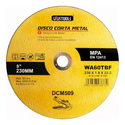Pack 10 Discos De Corte Metal 9 Para Esmeril Fino 1.6 Mm
