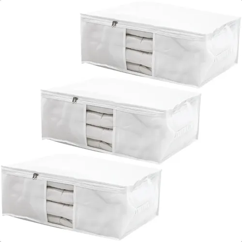 Kit 3 Saco Organizador Capa Protetora G Cobertor Edredom Roupas Branco 60x45x22 - R$ 119,99