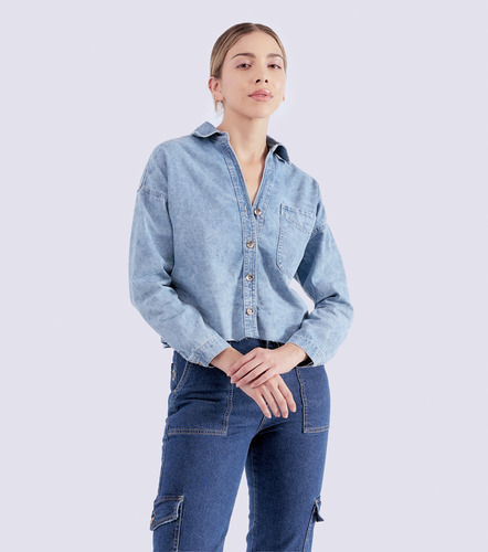 Blusa Para Mujer Manga Larga En Indigo Derek