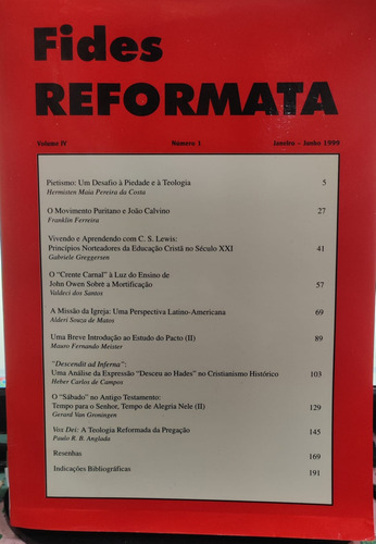 Fides Reformata - Volume Iv, N1 De Vários Autores Pela Ce...