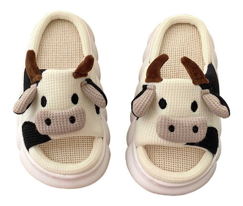 Lindas Pantuflas De Lino Con Dibujos Animados De Vaca Para M