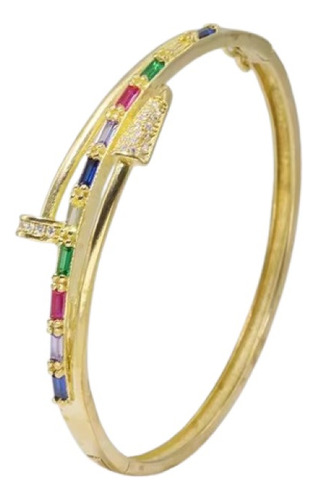 Bracelete Pedra Zircônia Colorida Debutante Prego Presente Comprimento 18 Cm Diâmetro 18 Cm