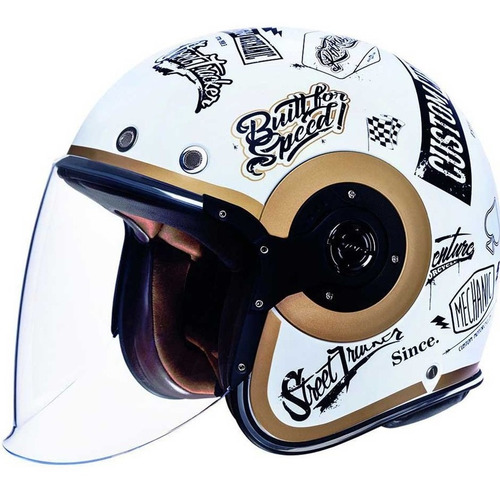 Capacete Smk Retro Custom Aberto Jet Tracker Branco Preto