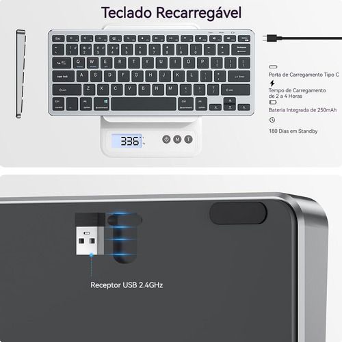 Teclado E Mouse Sem Fio Slim E Silencioso Com Usb Bluetooth