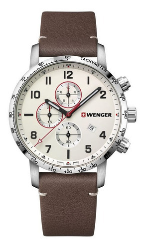 Relógio Masculino Wenger Attitude Chrono Marrom Cor do bisel Prateado Cor do fundo Branco