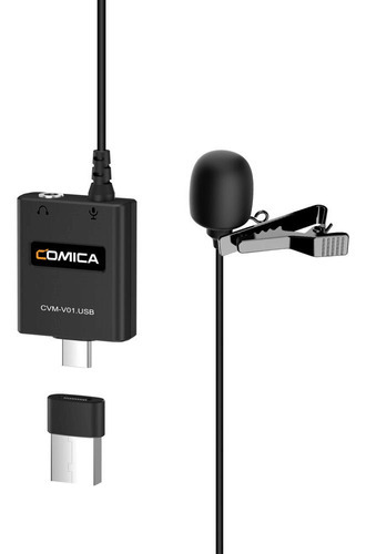 Microfone Lapela Comica Cvmv01 Condensador Smartphones Usb-c Cor Preto