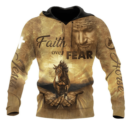 Sudadera Con Capucha Caballo Jesús Fe Sobre El Miedo Sudader