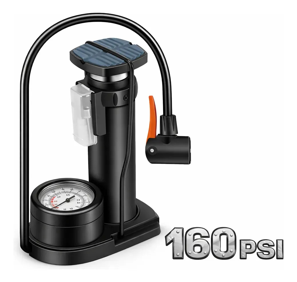Bomba De Encher Pneus Bicicleta Manual Portátil 160psi Preto Bomba de ar de Pedal