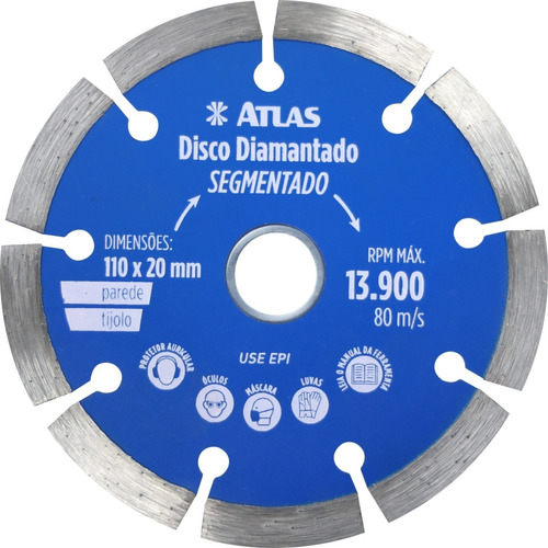 Disco Corte Segmentado Diamantado 110mm Parede Tijolo Atlas Cor Azul-turquesa