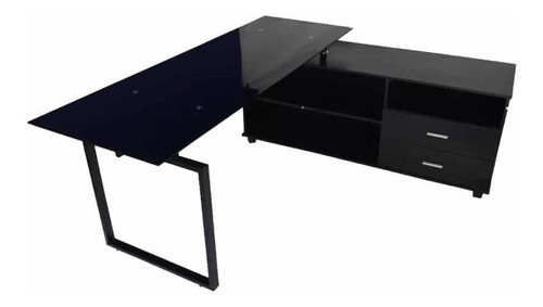 Imagen 1 de 5 de Escritorio En L Boos Table De Cristal Con Compartimiento L